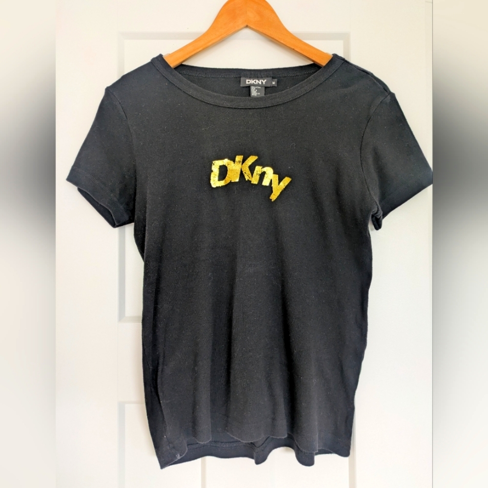 DKNY Black T-Shirt with Yellow Logo